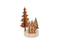 KATY RUST METAL RACK HOUSE AND TREE T-LIGHT 11X9X18CM