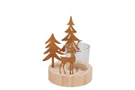 KATY RUST METAL RACK DEER AND TREE T-LIGHT 10X10X14CM
