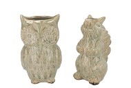 OTIS GREEN VASE OWL SQUIRREL ASS 13X11X19CM