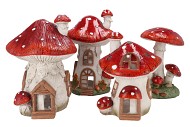 WONDERLAND RED MUSHROOM HOUSES  ASS 28X25X38CM