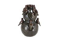 MERLIN GREEN VASE BIRDS 24X23X32CM