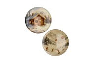 MELAMINE PRINT BROWN PLATE SNOW AND CABIN ASS 28X28CM