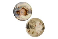 MELAMINE PRINT BROWN PLATE SNOW AND CABIN ASS 33X33CM