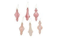 TWINKLE PINK GLASS PENDANT VELVET ASS 6X15CM