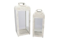 KAYA WHITE LANTERN METAL S/2 23X23X58/18X18X48CM