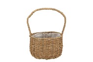 SEAGRASS FLOWER BASKET W HANDLE OVAL 20X14X33CM