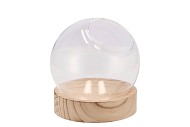 GLASS VASE ON WOOD SPHERE 13X13CM