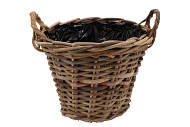 RATTAN POT BASKET ROUND+HANDLES 30X23CM