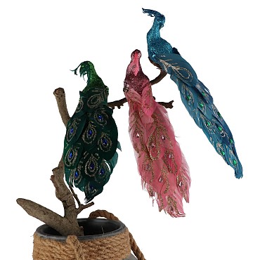 DECO SHINE BIRD PEACOCK MULTICOLOR 24CM ASS P/1