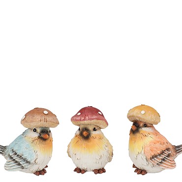WONDERLAND MULTI COLOR BIRD MUSHROOM ASS 11X7X9CM