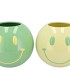 SMILEY FACE POT PASTEL GREEN/YELLOW ASS 20X20X17CM