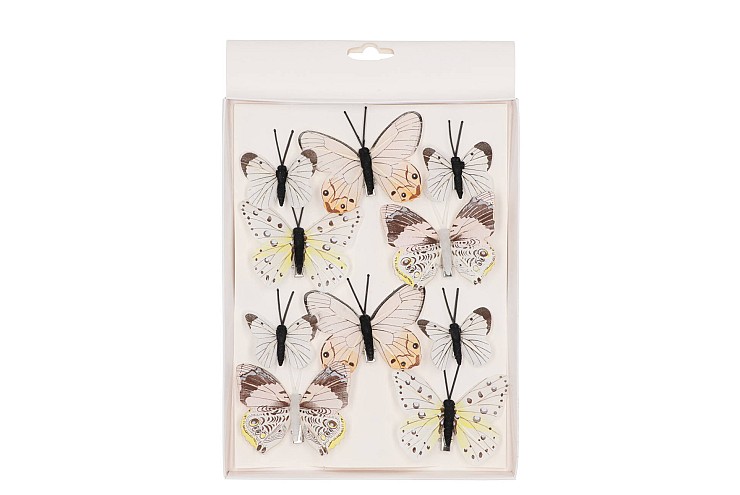 BIJSTEKER VLINDER OP CLIP MIX KLEUREN 5-8CM PER 10 STUKS