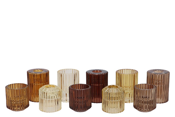 BICOLORE NATURAL BROWN MIX CANDLE H ASS S/2 6X7CM NM