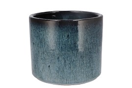 JAVEA CILINDER POT GLAZED BLUE 17X15CM NM