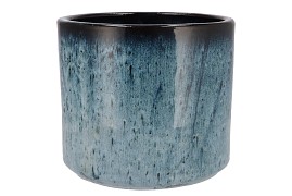 JAVEA CILINDER POT GLAZED BLUE 24X21CM