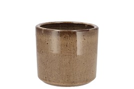 JAVEA CILINDER POT GLAZED TAUPE 11X11CM