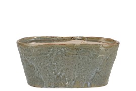IRON STONE BLUE GLAZED OVAL POT 25X13X11CM NM