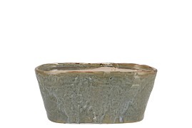 IRON STONE BLUE GLAZED OVAL POT 23X9X10CM NM