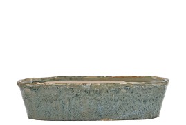 IRON STONE BLUE GLAZED OVAL POT 32X10X8CM NM