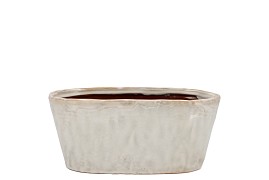 IRON STONE WHITE GLAZED OVAL POT 23X9X10CM